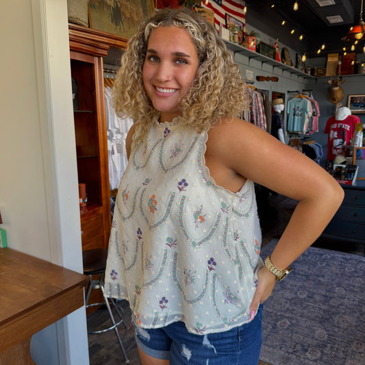 Macy Babydoll Top in Sage Floral
