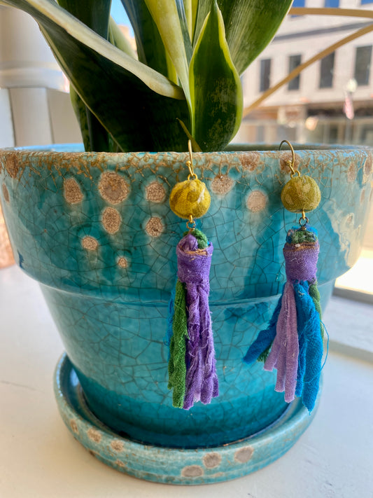 Kantha Dangle Tassel Earrings by World Finds