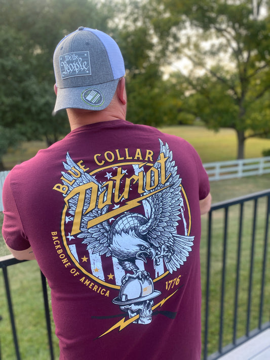 Blue Collar Patriot Eagle Tee in Maroon by Howitzer