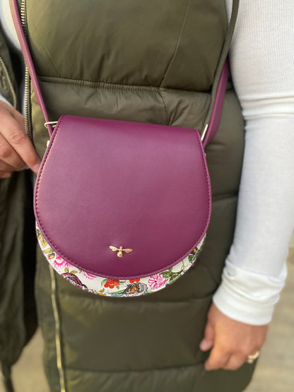 Floral Engravings Plum Saddle Purse by Fable