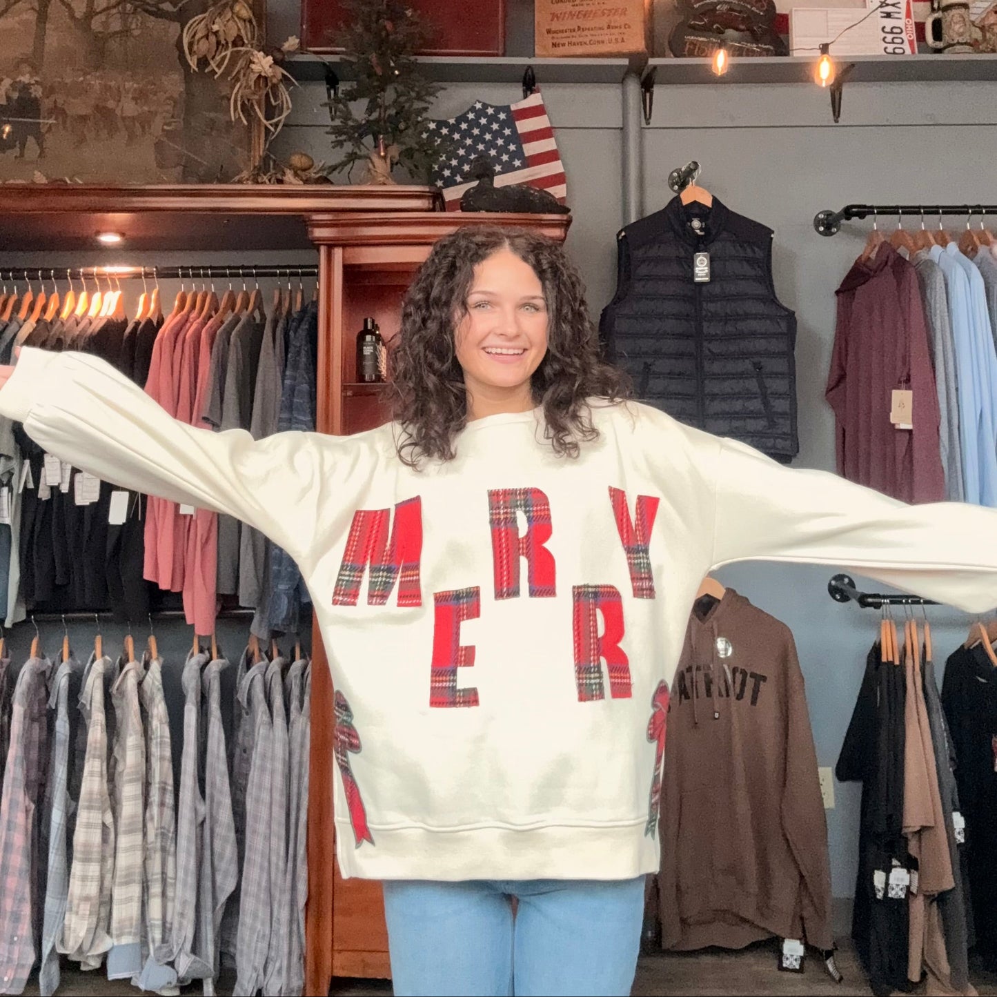 MERRY PLAID SWEATSHIRT