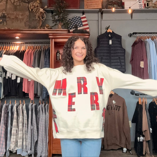 MERRY PLAID SWEATSHIRT