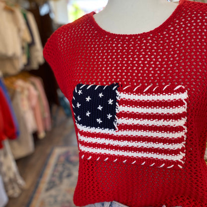 Americana Crochet Knit Sweater Top