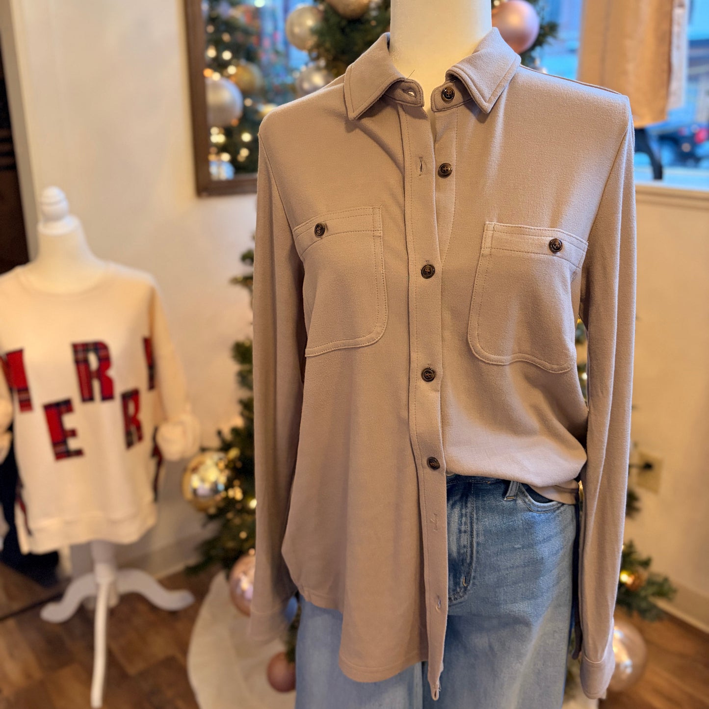 Maple Taupe Super Soft Button Up