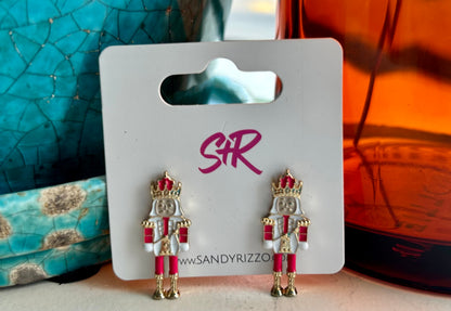 Hot Pink Enamel Nutcracker Earrings