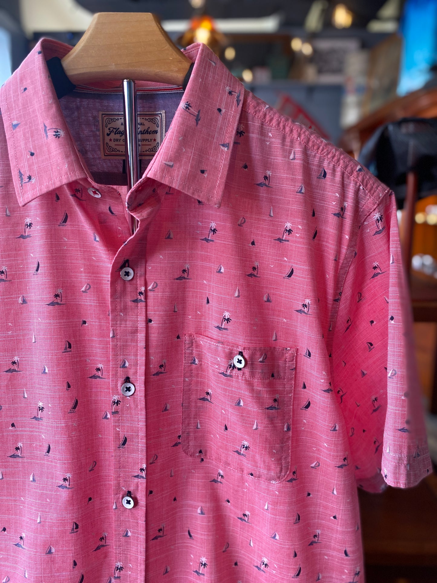 PINK PALM TREE SHORT SLEEVE BUTTON UP by FLAG & ANTHEM