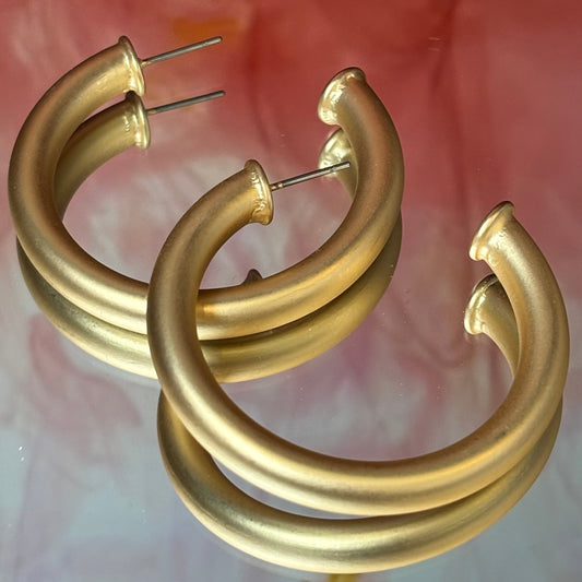 Brushed Gold Everyday Hoop Earrings