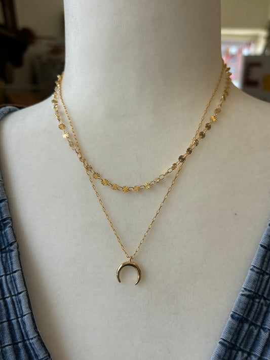 Layered Moon Necklace in Gold