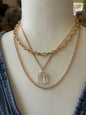 Square Rhinestone Layered Necklace -Gold