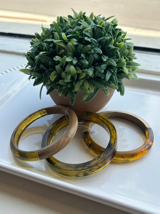 Wooden Brown Bangle Bracelet 3 Piece Set