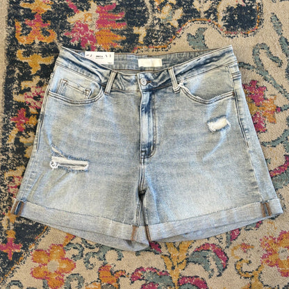 PLUS SIZE HIGH RISE SINGLE CUFF DENIM SHORTS by VERVET
