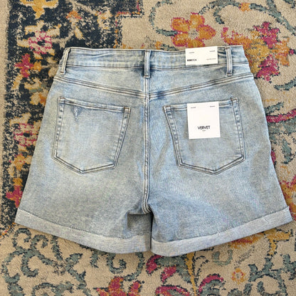 PLUS SIZE HIGH RISE SINGLE CUFF DENIM SHORTS by VERVET