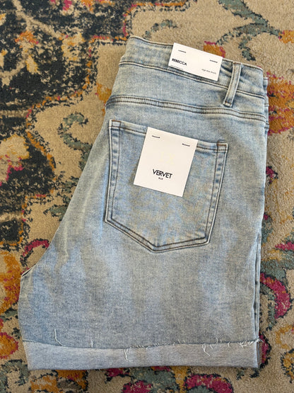 PLUS SIZE HIGH RISE SINGLE CUFF DENIM SHORTS by VERVET