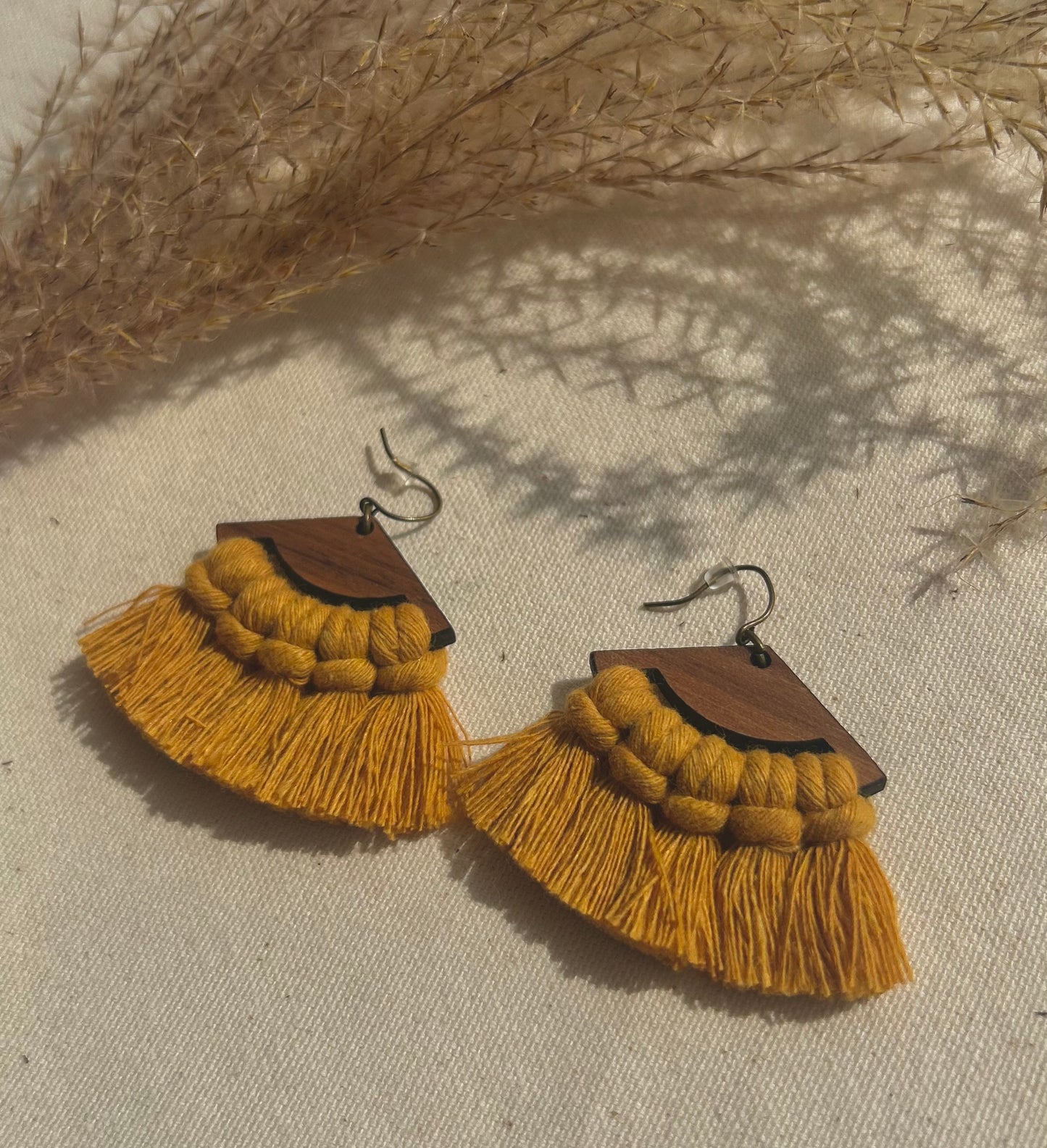 Mustard Fan Fringe Earrings