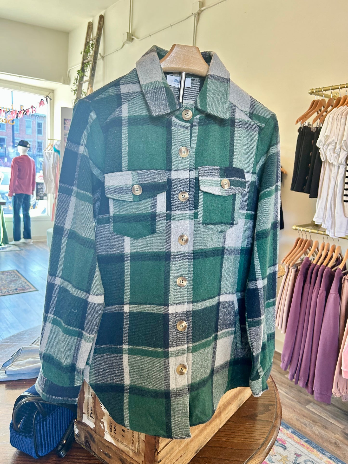 GREEN PLAID FLANNEL PLAID SHACKET