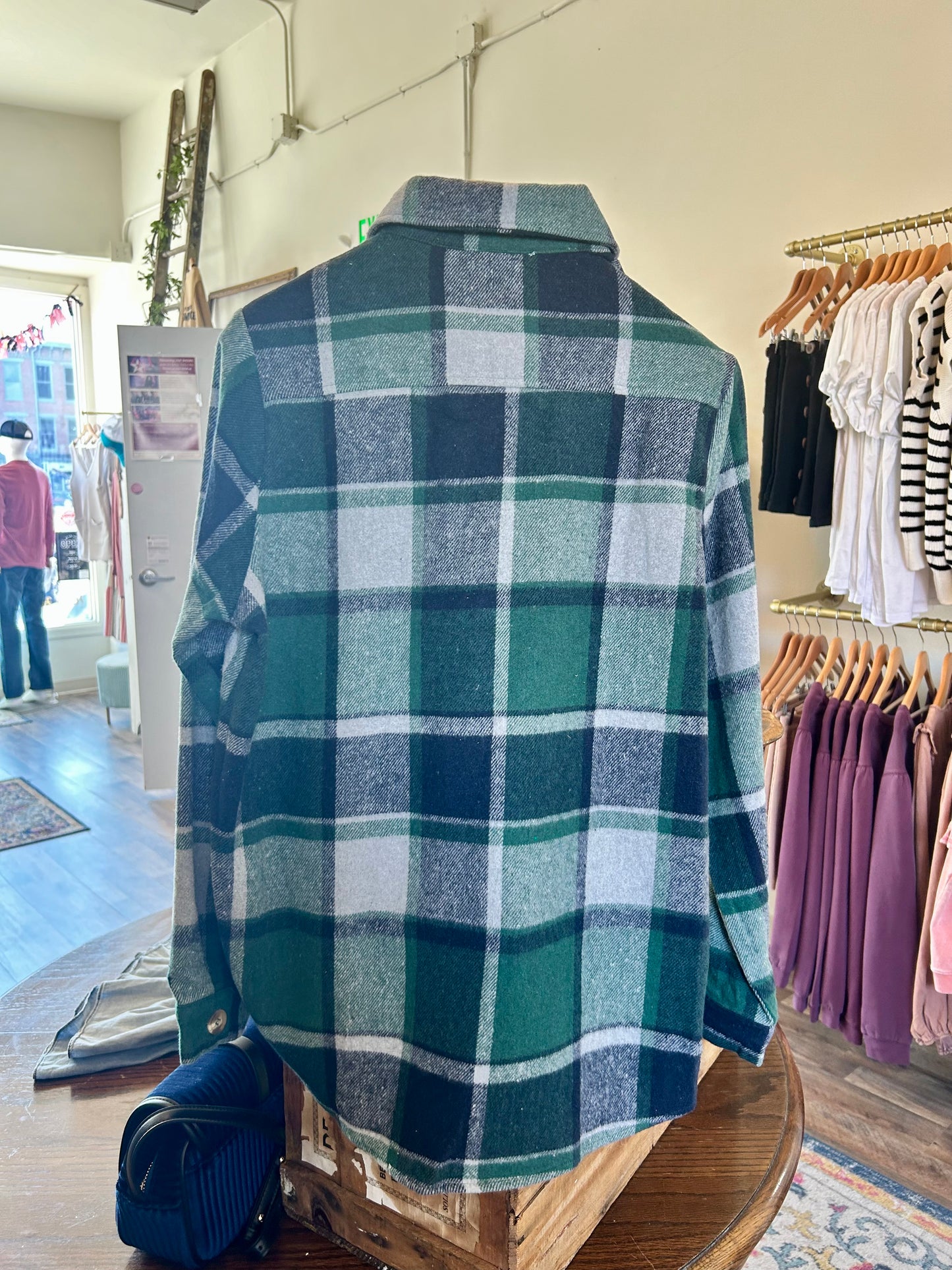 GREEN PLAID FLANNEL PLAID SHACKET