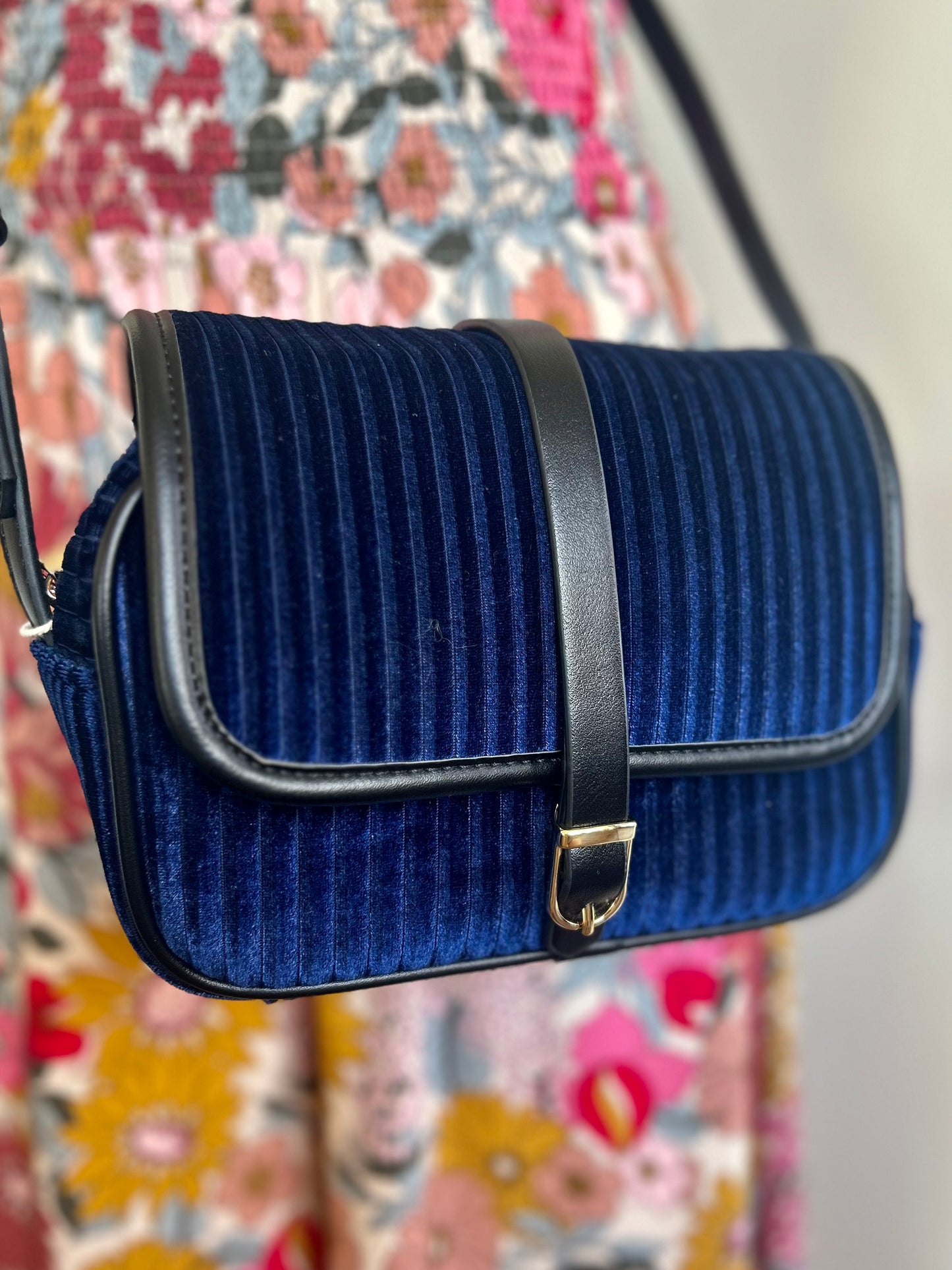 Vivianne Velvet Camera Purse in Sapphire Blue by Fable