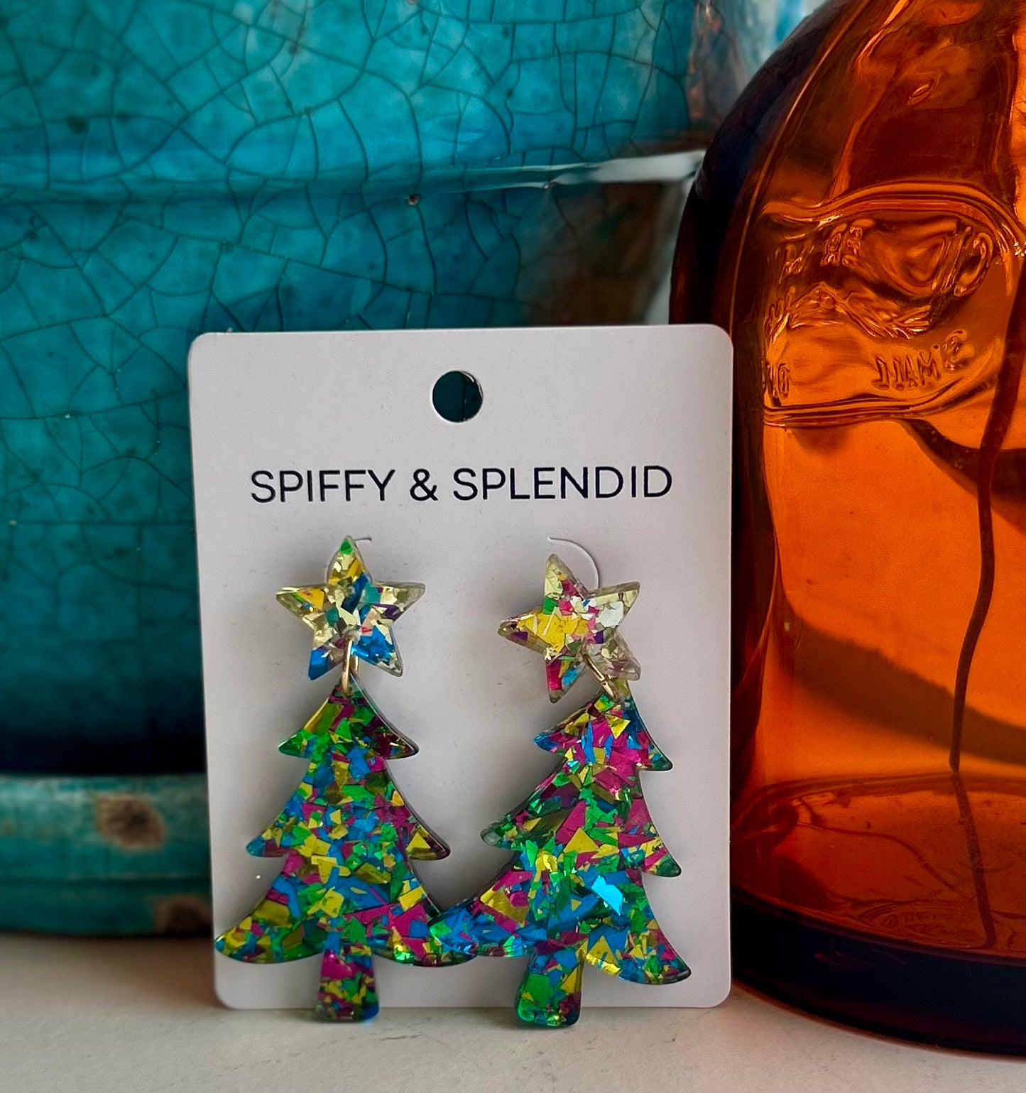 GREEN SPARKLE CHRISTMAS TREE EARRINGS