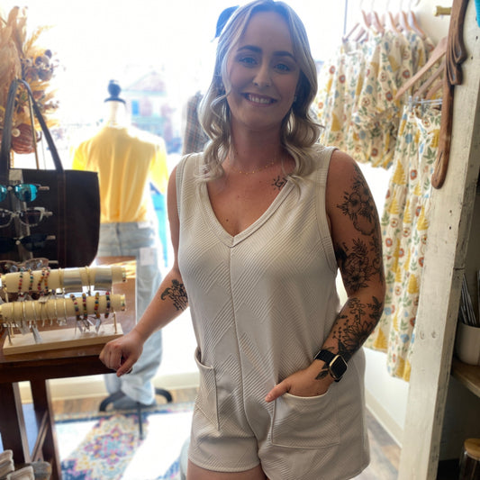 Silver Textured Solid Romper