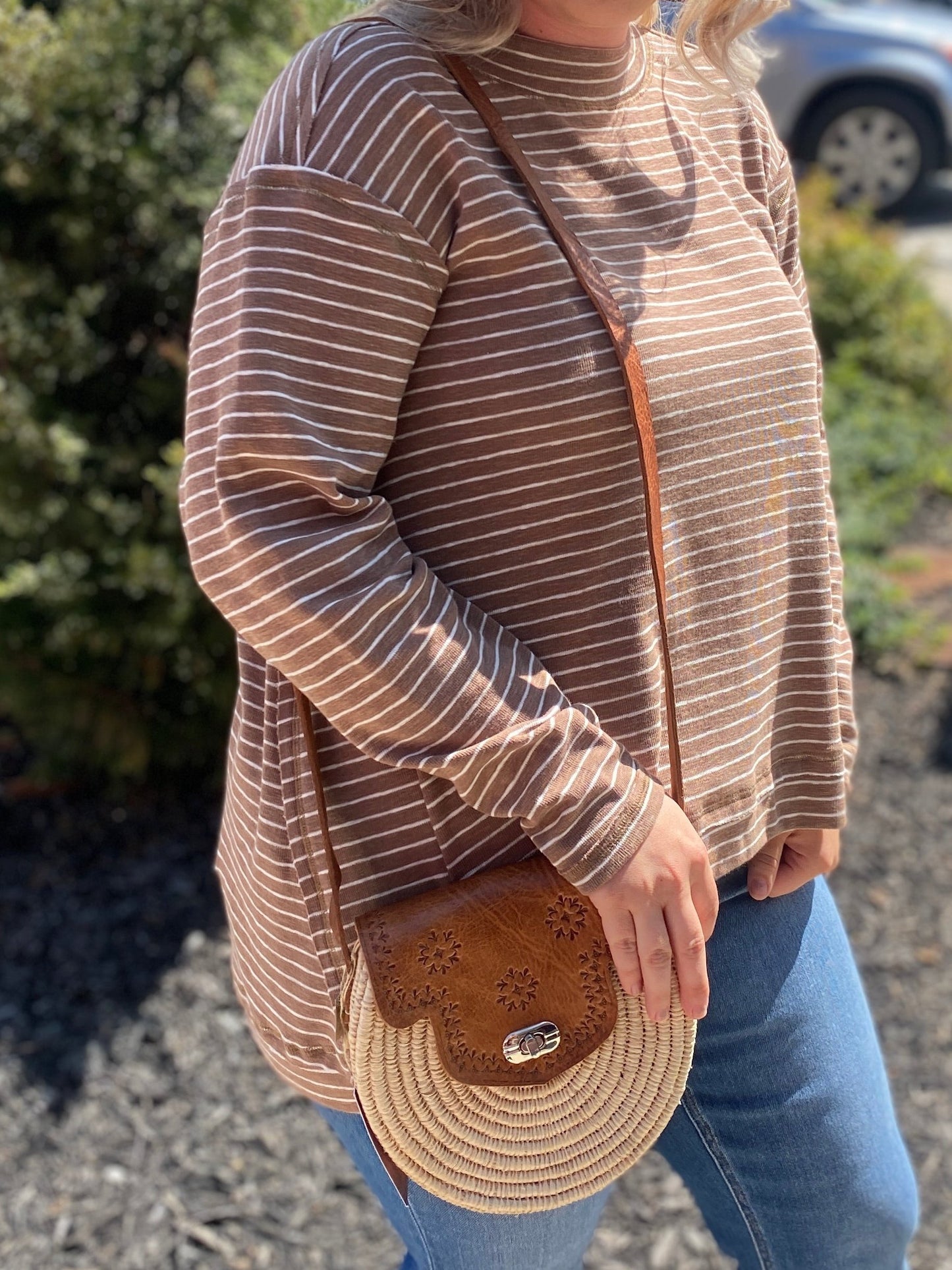 "The Safi" Rattan Round Cross-Body Bag