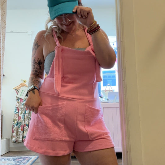 Bubblegum Pink Adjustable Straps Overall Romper