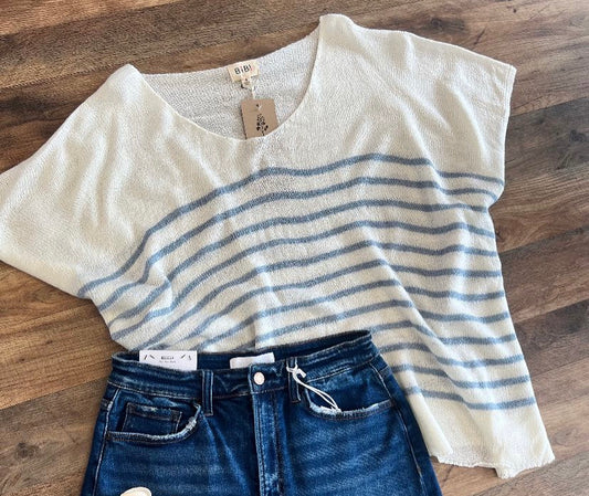 BLUE STRIPE DOLMAN SLEEVES TOP